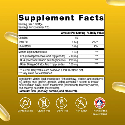 Omegagenics Fish Oil EPA-DHA 1000 Mg - High Potency - Omega-3 Fish Oil Supplement - for Heart Health, Musculoskeletal Health & Immune System Health* - with DHA & EPA - 120 Softgels